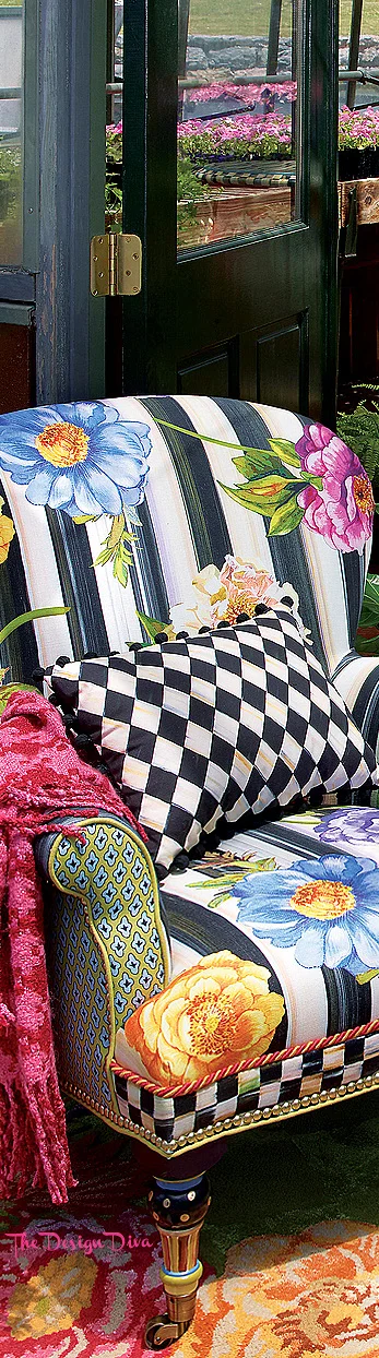 Cutting Garden Accent Chair & Courtly Harlequin Pom Pom Lumbar Pillow - Black via The Design Diva