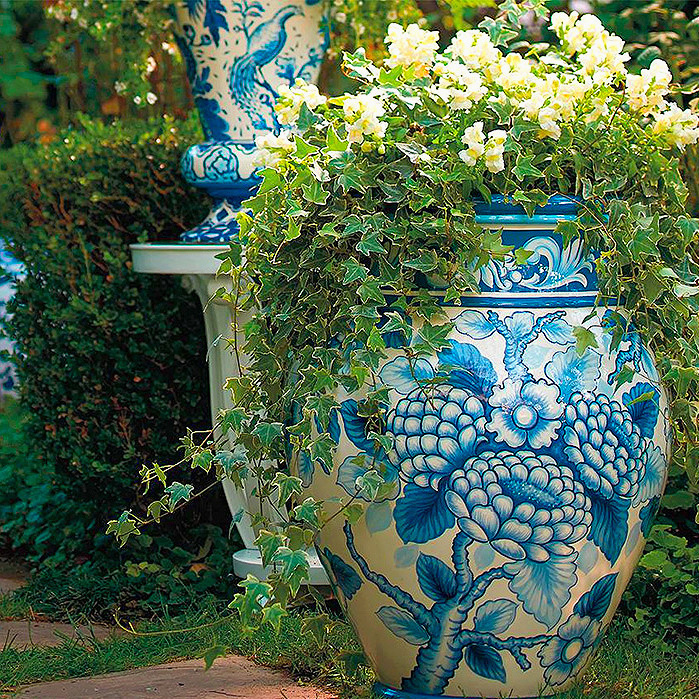 Blue and White Painted Planters