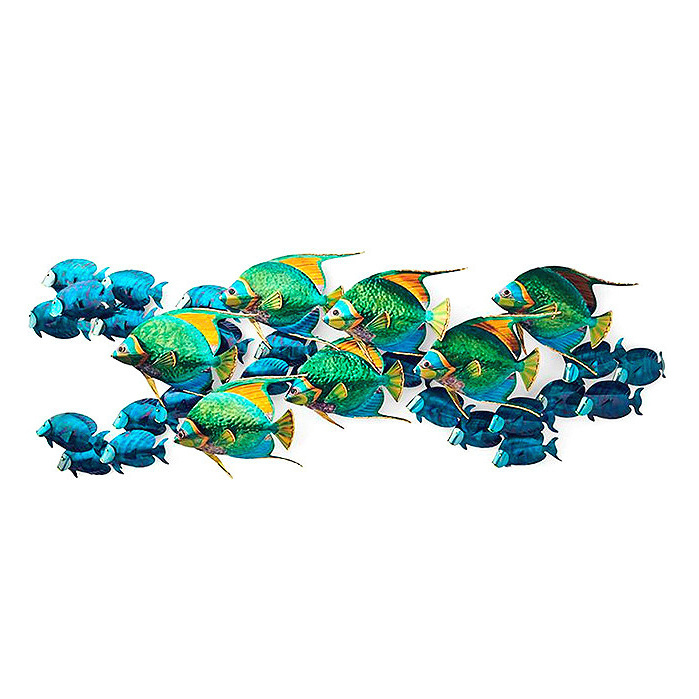 Angelfish with Blue Tangs Wall Sculpture by Copper Art