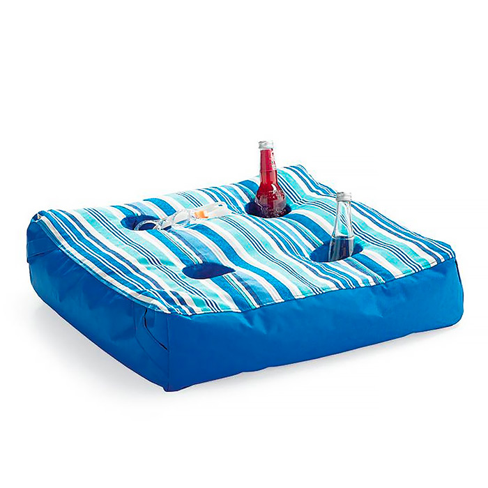 Oasis Pool Ottoman in Marina Stripe Aqua