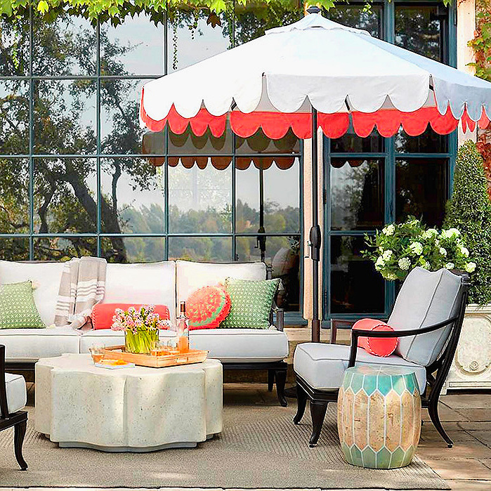 Catalina Seating &amp; Seaside Scallop Guava Designer Umbrella