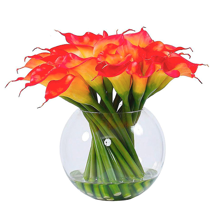 Calla Lily in Round Glass Vase