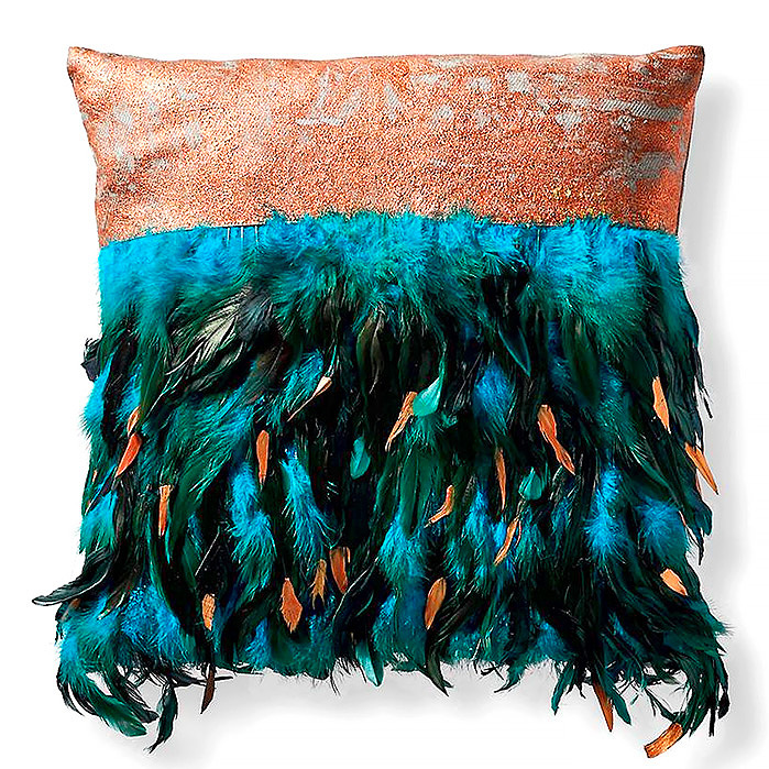 Metallic Plumes Peacock Decorative Outdoor Pillow