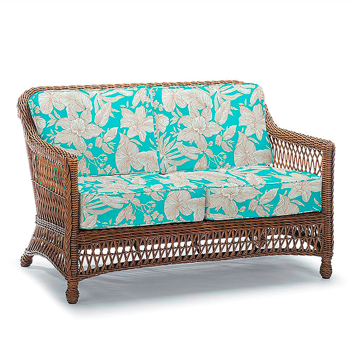 Hampton Loveseat in Driftwood Finish with Cushions in Bermuda Breeze Aruba