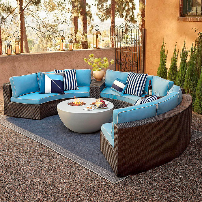 Pasadena 5-pc. Sofa Set in Bronze Finish, Cushions in Air Blue with Canvas Piping