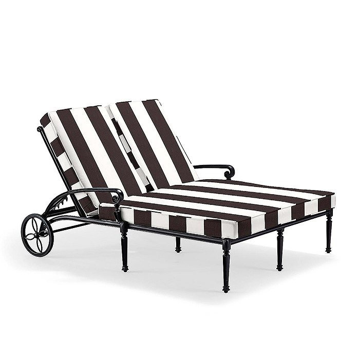 Copy of Carlisle Double Chaise Lounge in Onyx Finish with Cushions in Resort Stripe Black