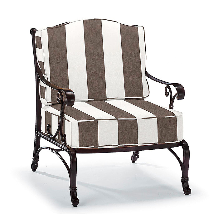 Copy of Orleans Lounge Chair in Chocolate Finish with Cushions in Resort Stripe Mink