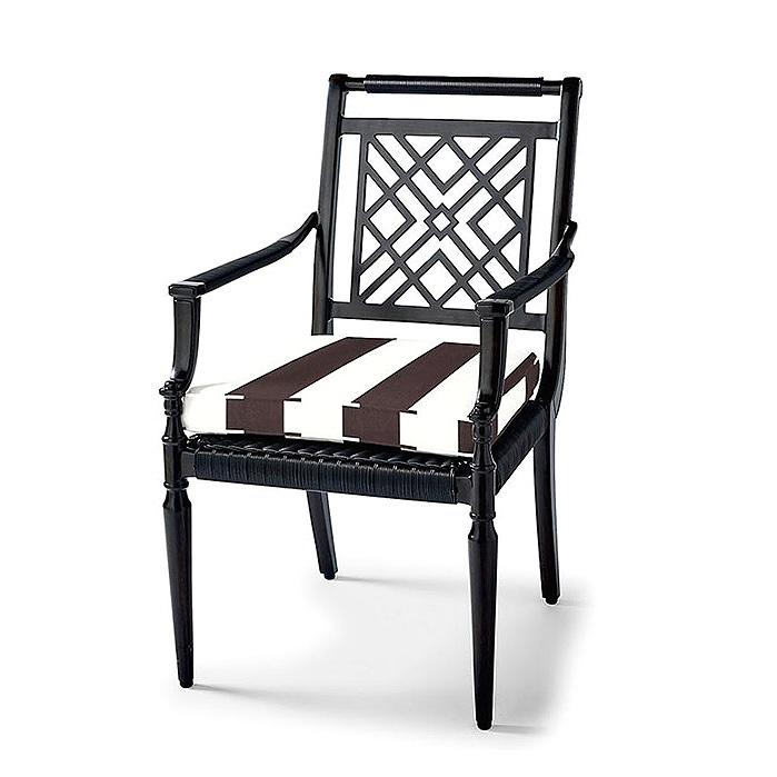 Copy of Montserrat Dining Arm Chairs with Cushions in Resort Stripe Black, Set of Two