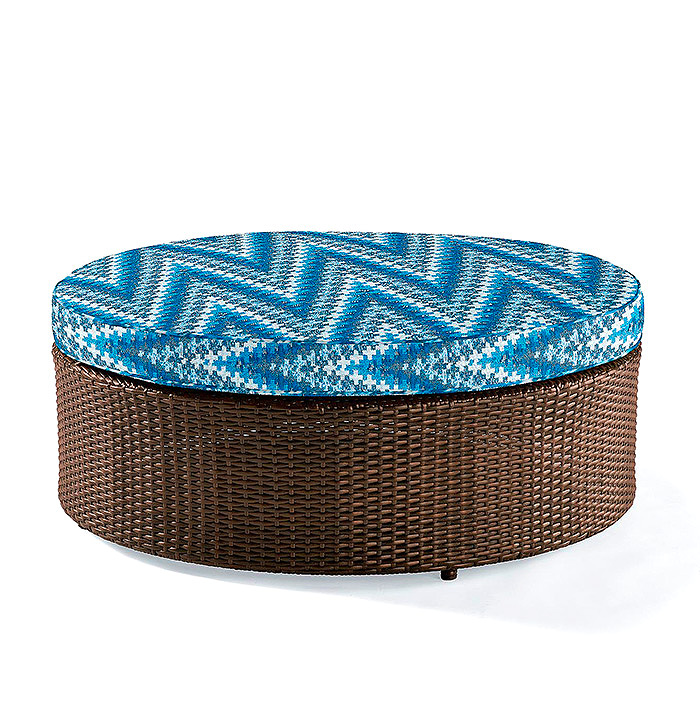 Pasadena Ottoman with Cushion in Maldonado Ridge Air Blue