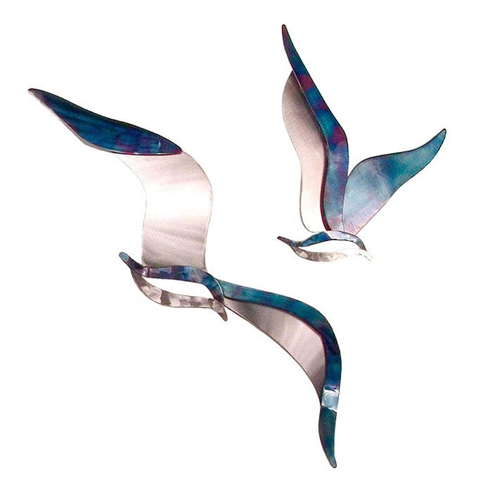 Set of Two Soaring Seagulls Wall Art by Copper Art