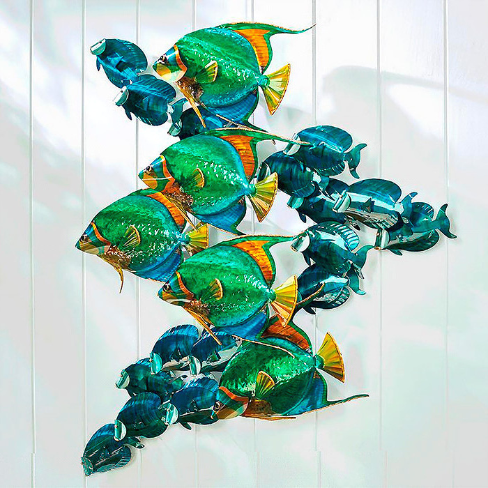 Angelfish and Blue Tang School Wall Sculpture by Copper Art