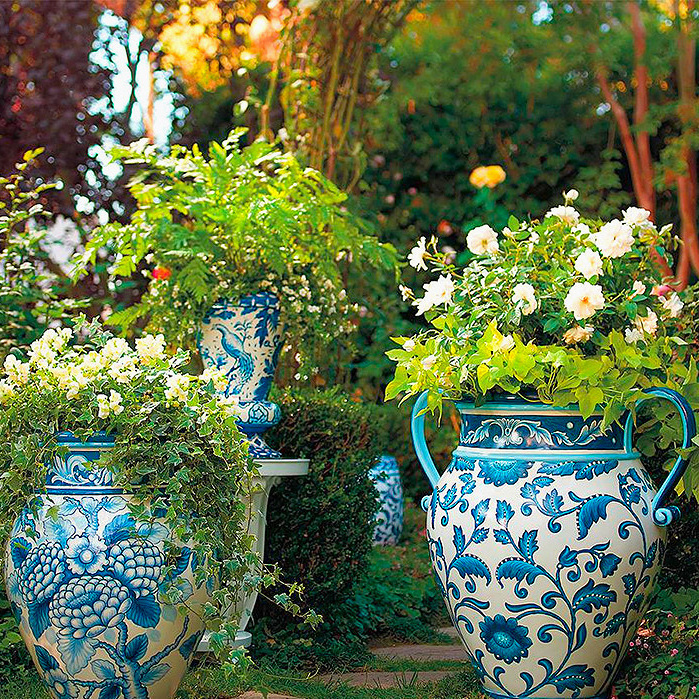 Blue and White Painted Planters