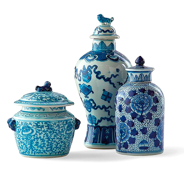 Blue Ming Vases, Set of Three