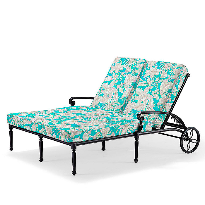 Carlisle Double Chaise Lounge in Onyx Finish with Cushions in Bermuda Breeze Aruba