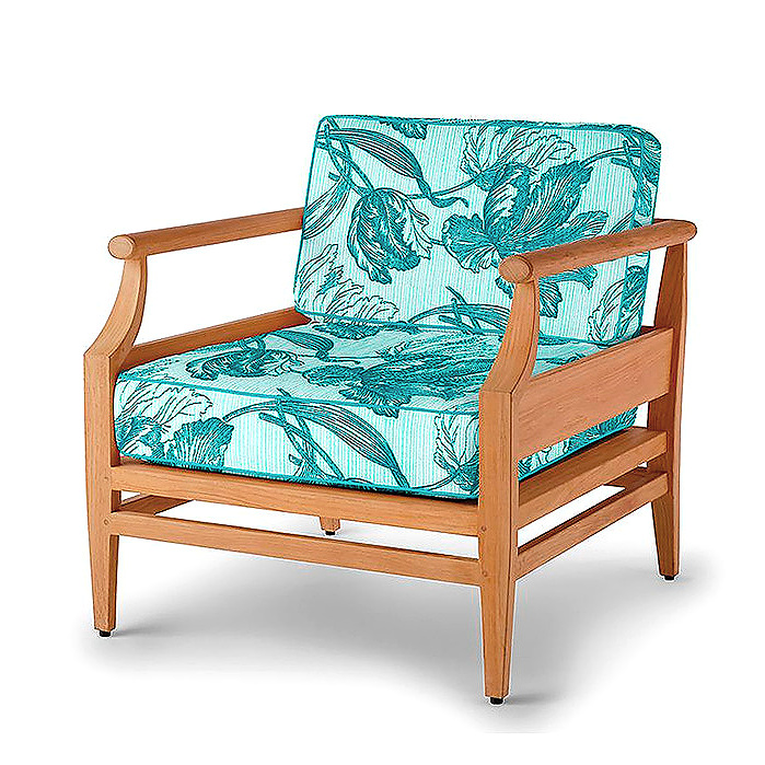 Tambora Lounge Chair with Cushions in Amrita Blossom Aruba with Aruba Piping 