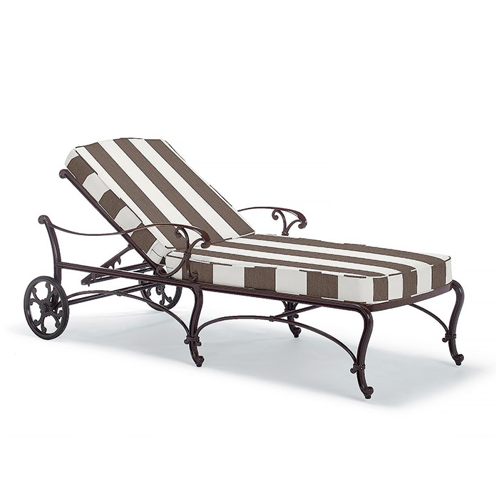 Copy of Orleans Chaise in Chocolate Finish with Cushions in Resort Stripe Mink