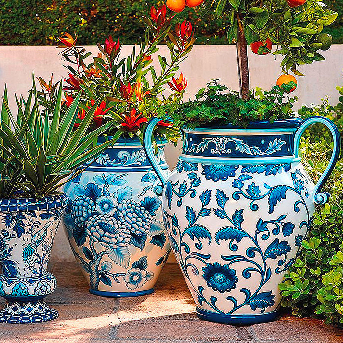 Blue and White Painted Planters