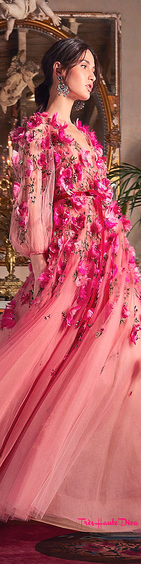 Marchesa Resort 2020 Pink Bead And Floral-Embroidered Tulle Gown