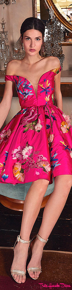 Marchesa Resort 2020 Pink Embroidered Taffeta Mini Cocktail Dress