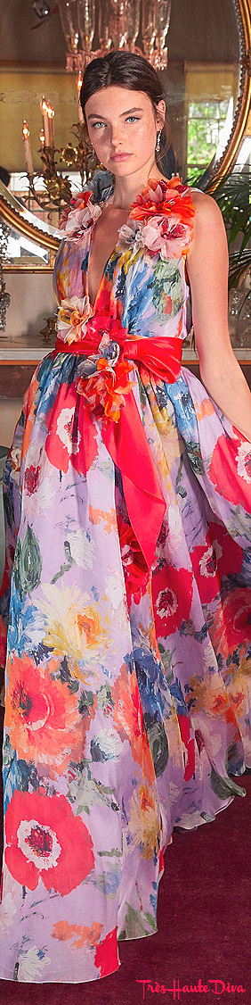 Marchesa Resort 2020 Floral-Pattenerd Silk-Organza Gown