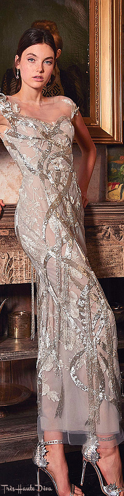 Marchesa Resort 2020 Silver Fringe-Embellished Organza Gown