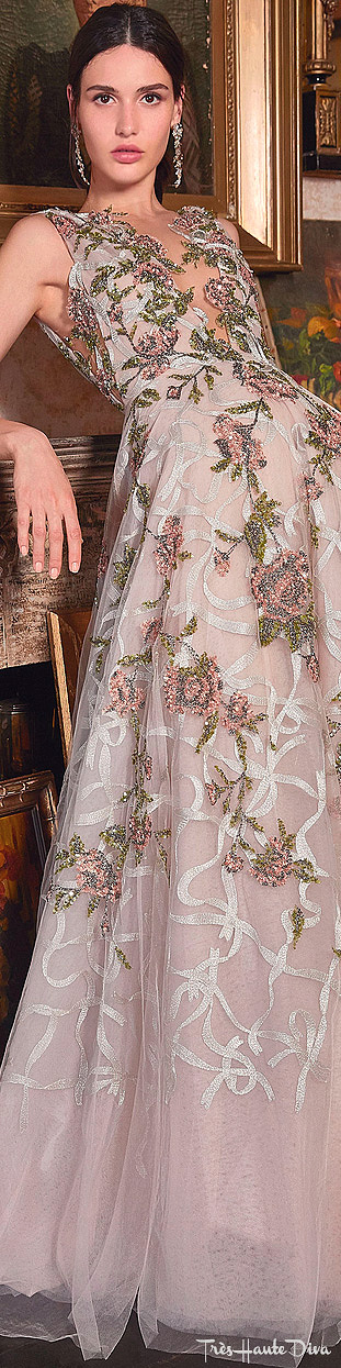 Marchesa Resort 2020 Floral-Embroidered Tulle Gown