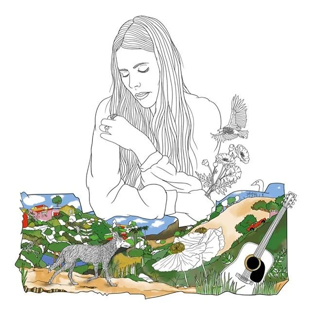 ❤️!! A light that got me by this past month was officially drawing a lil&rsquo; something for my true hero @jonimitchellcom Happy 50th #ladiesofthecanyon @rhino_records 🏠🌴🌾Repost: 50 YEARS ON: JONI MITCHELL'S LADIES OF THE CANYON &quot;Don't it al