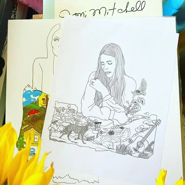To continue the 50th anniversary celebration of @jonimitchellcom &lsquo;s LADIES OF THE CANYON. Feel free to print out or digitally color in this drawing I worked on honoring the incredible record. Would love to see your art! Find the image on @rhino