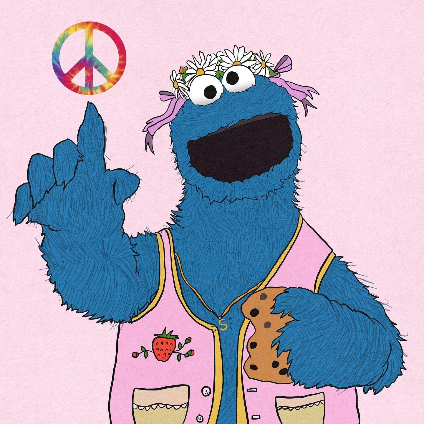 A little Counterculture Cookie Monster for my daughter 🍪🌈🍄❤️☮️