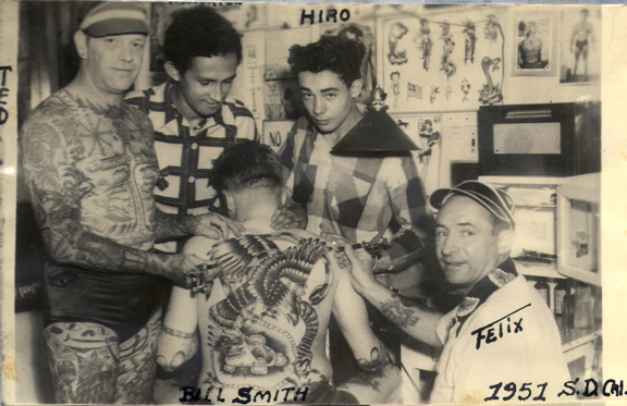 "Tahiti Felix" Lynch (bottom left) along with sons Maurice (L) and Hiro (R)