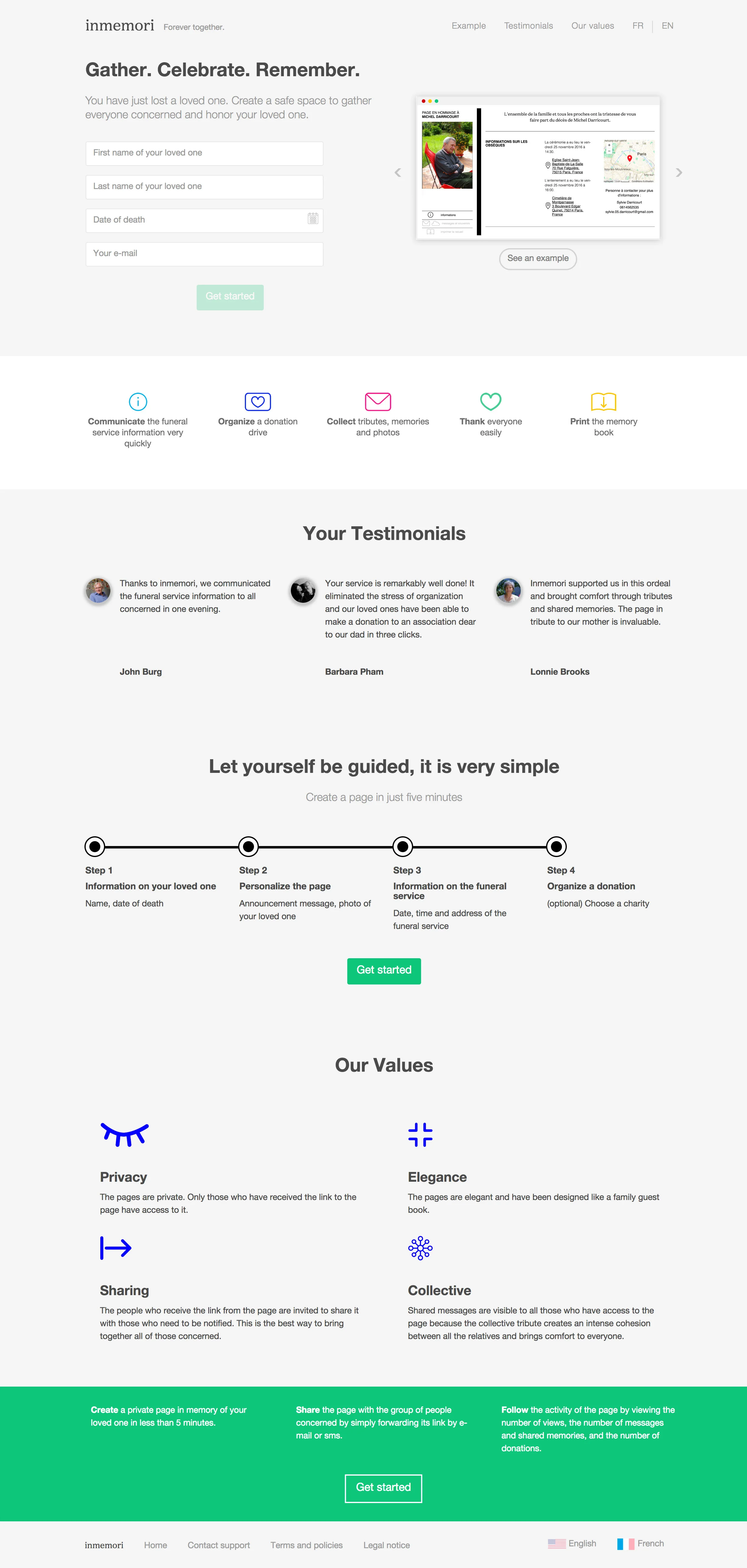 InMemori's website before redesign