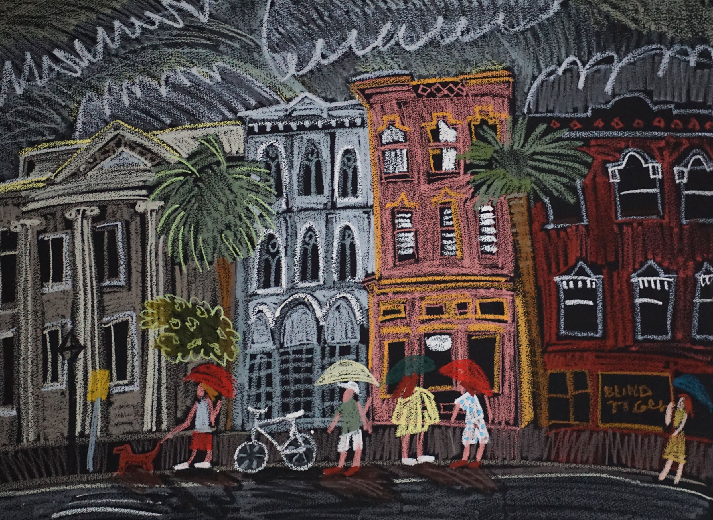 Charleston-South of Broad street oil pastel, paper, 58x76cm, 2020 —  Elena's Gallery