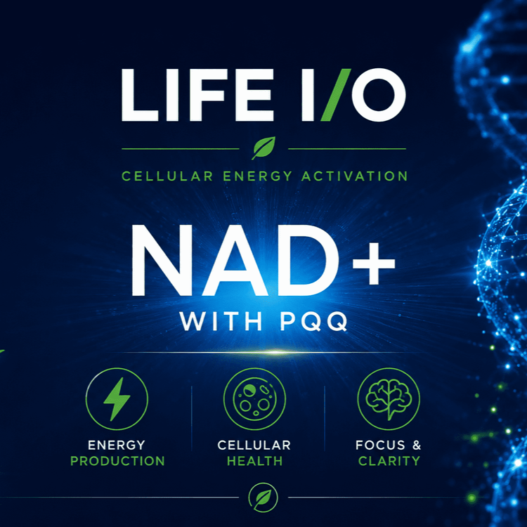 Life I/O NAD+ with PQQ product information artwork