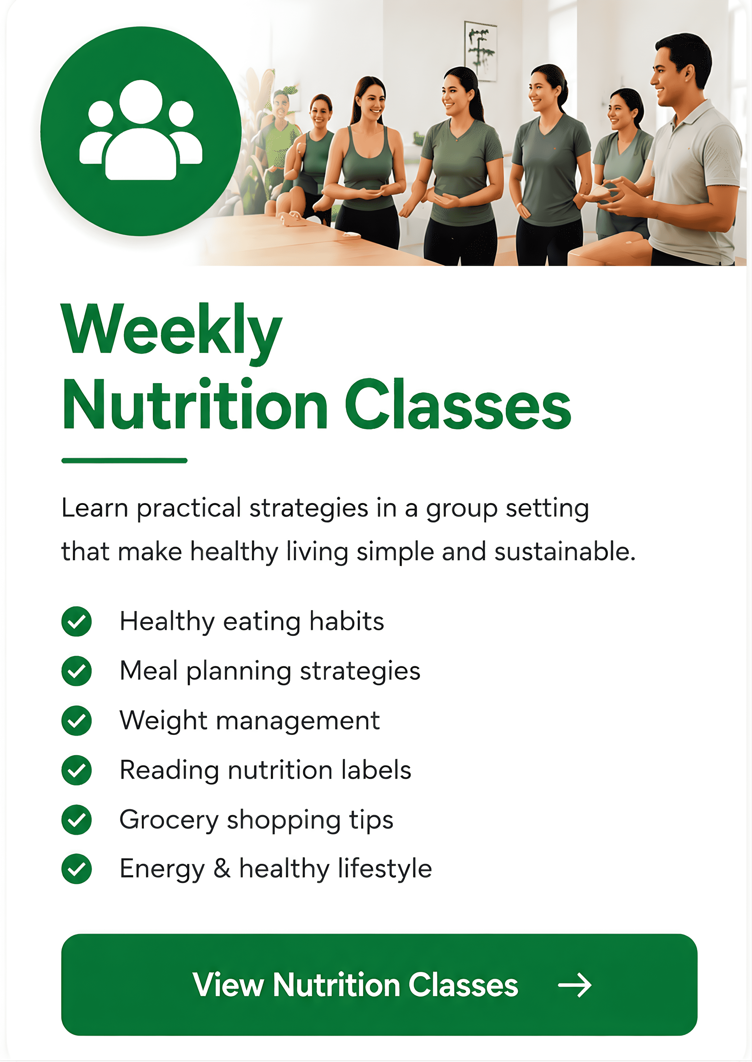 Weekly nutrition classes in New York City.