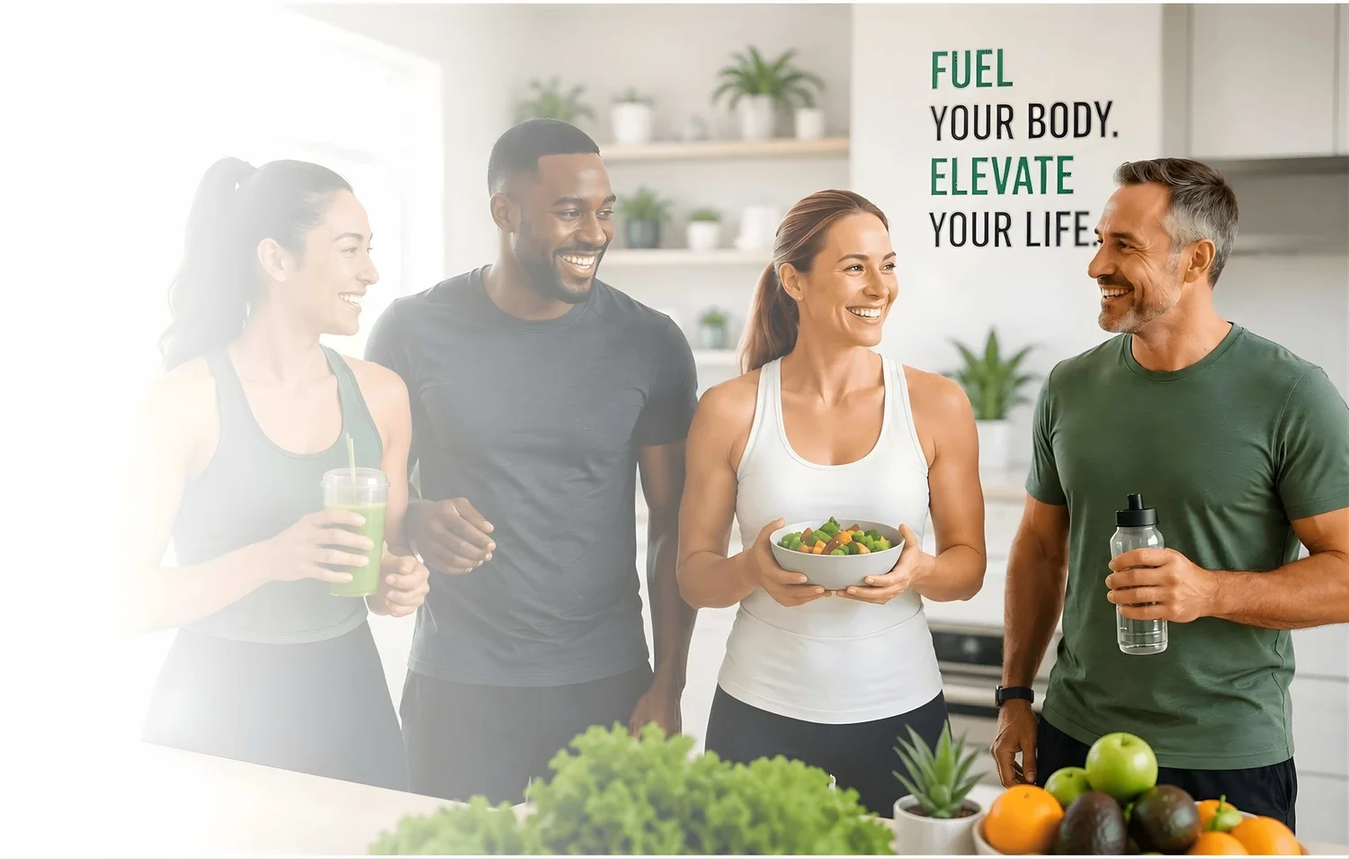 People preparing nutritious food and drinks together