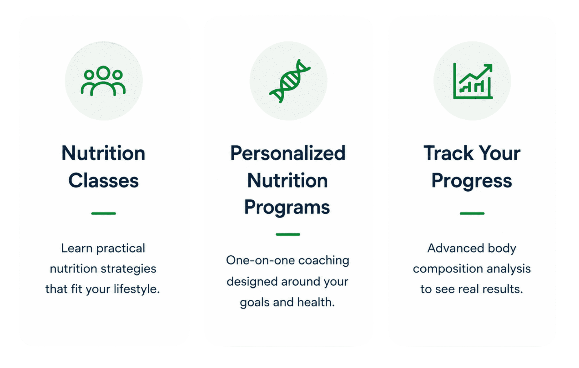 Nutrition classes personalized nutrition track progress cards.