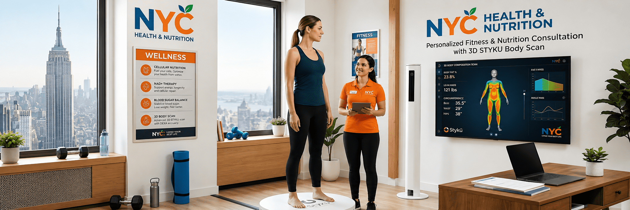 NYC Health & Nutrition offers 3D STYKU Body Scan with DEXA accuracy, as well as NAD+ for cell regeneration, and weight loss by naturally lowering blood sugar levels and boosting metabolism.