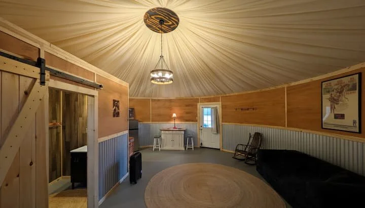 lounging quarters inside the silo cabin