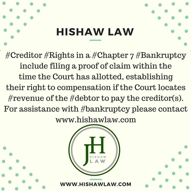 If you are creditor it's important to file a proof of claim in a timely manner prior to the 341 Meeting of the Creditors. If you need to file bankruptcy give us a call at 1.307.228.0407 if you live in Wyoming or 1.704.218.9883 if you live in the Char