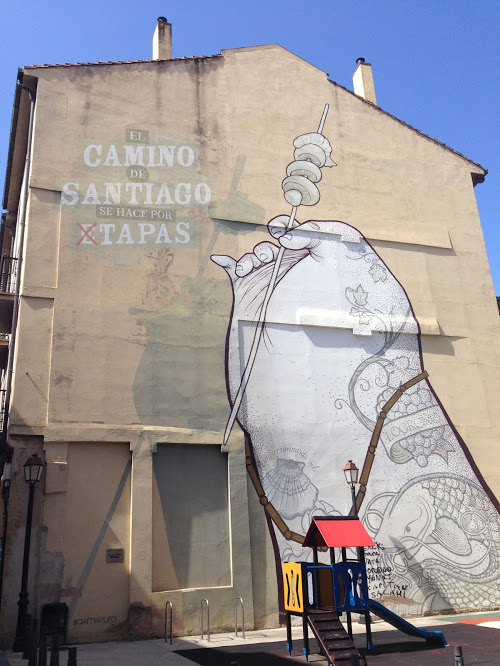 Famous wall art in Logroño celebrating pinchos and the Camino de Santiago.