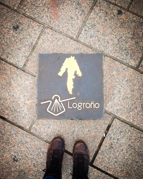 The streets in Logroño are dotted with tiles pointing out the path of El Camino de Santiago, a famous pilgrimage starting in France and ending at the western tip of northern Spain in Santiago de Compostela, Galicia.
