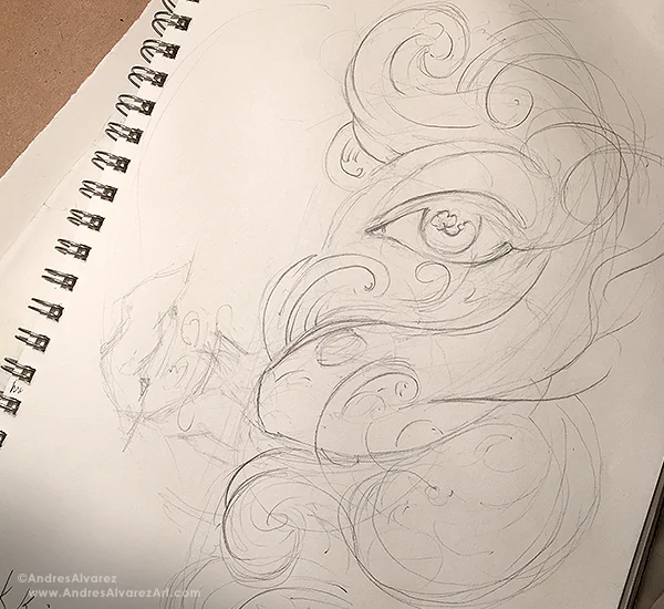 Since I had a specific concept in mind for it, I wanted to start out with a preliminary sketch to help me visualize what I had in mind.