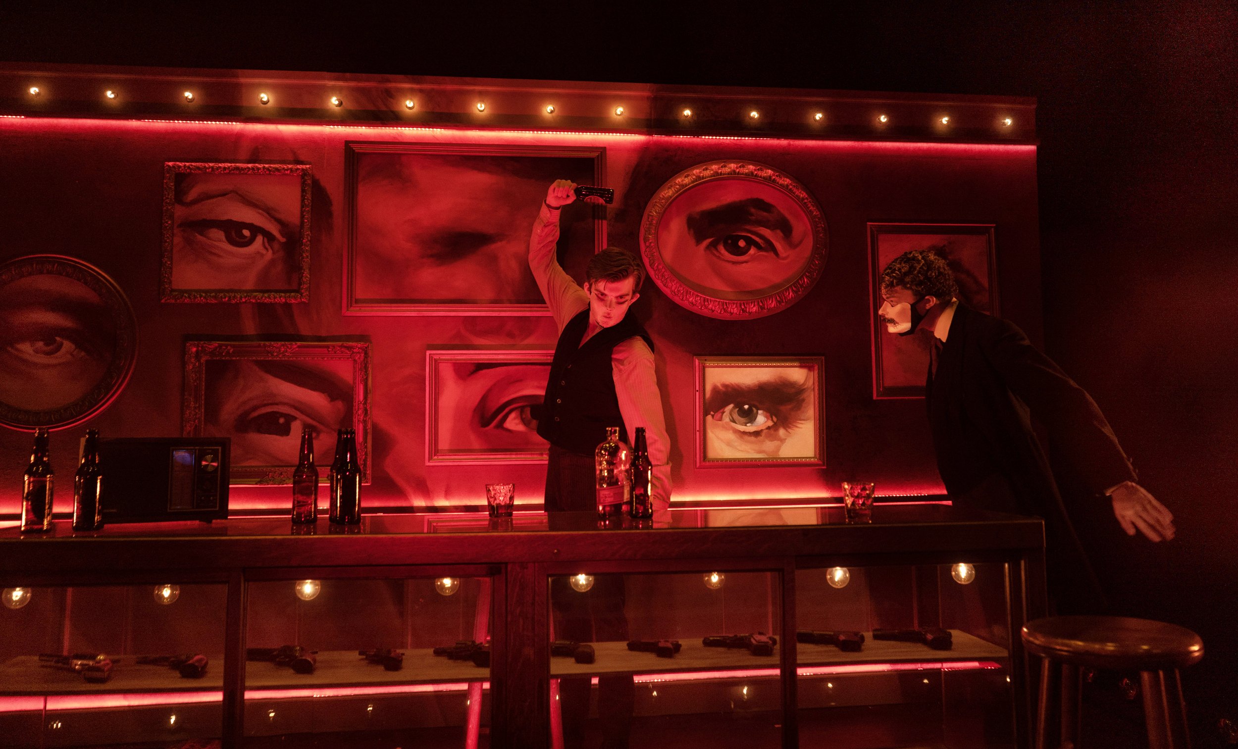 Assassins , Carnegie Mellon University (2021) Directed by: Cameron King, Scenic: Samantha Pollack, Lighting: Matthew J. Weisgable, Costumes: Galen Sheila, Sound: Rachel Kolb, Photos: Pablo Anton