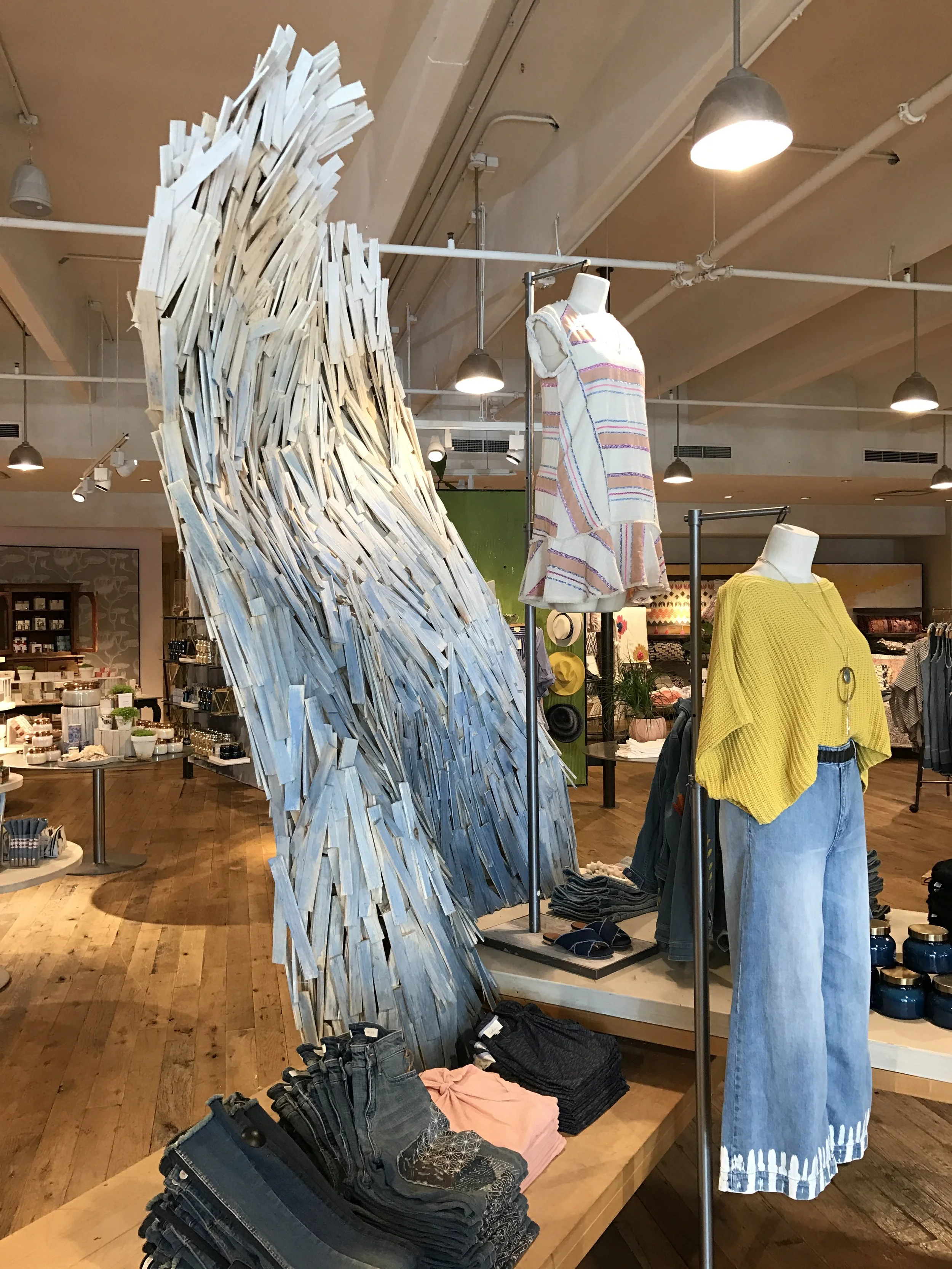  wooden wave retail display installation for Anthropologie 