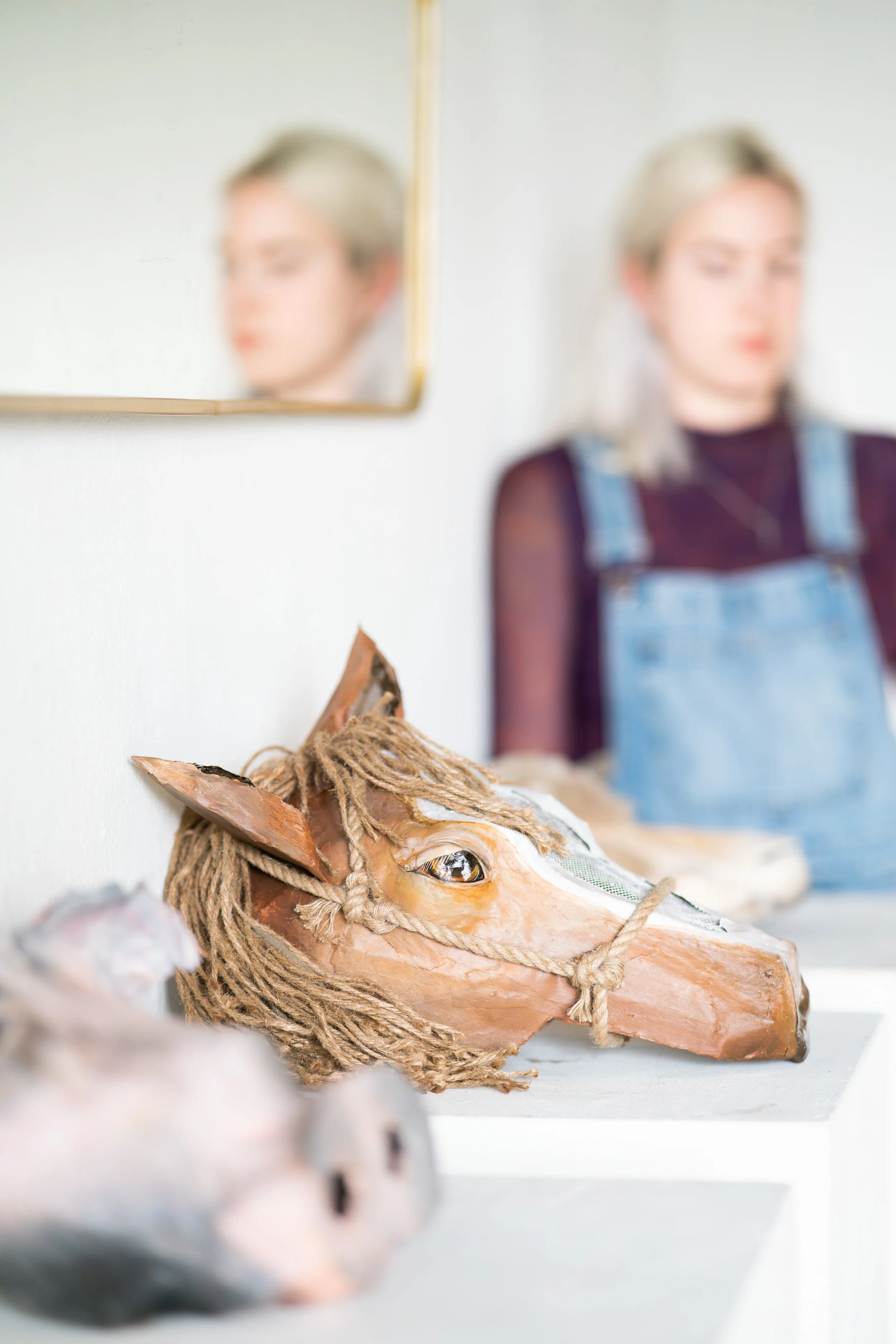  mask triptych  paper mache, cardboard, acrylic, wire  In Response to Orwell's  Animal Farm , Ellis Gallery 