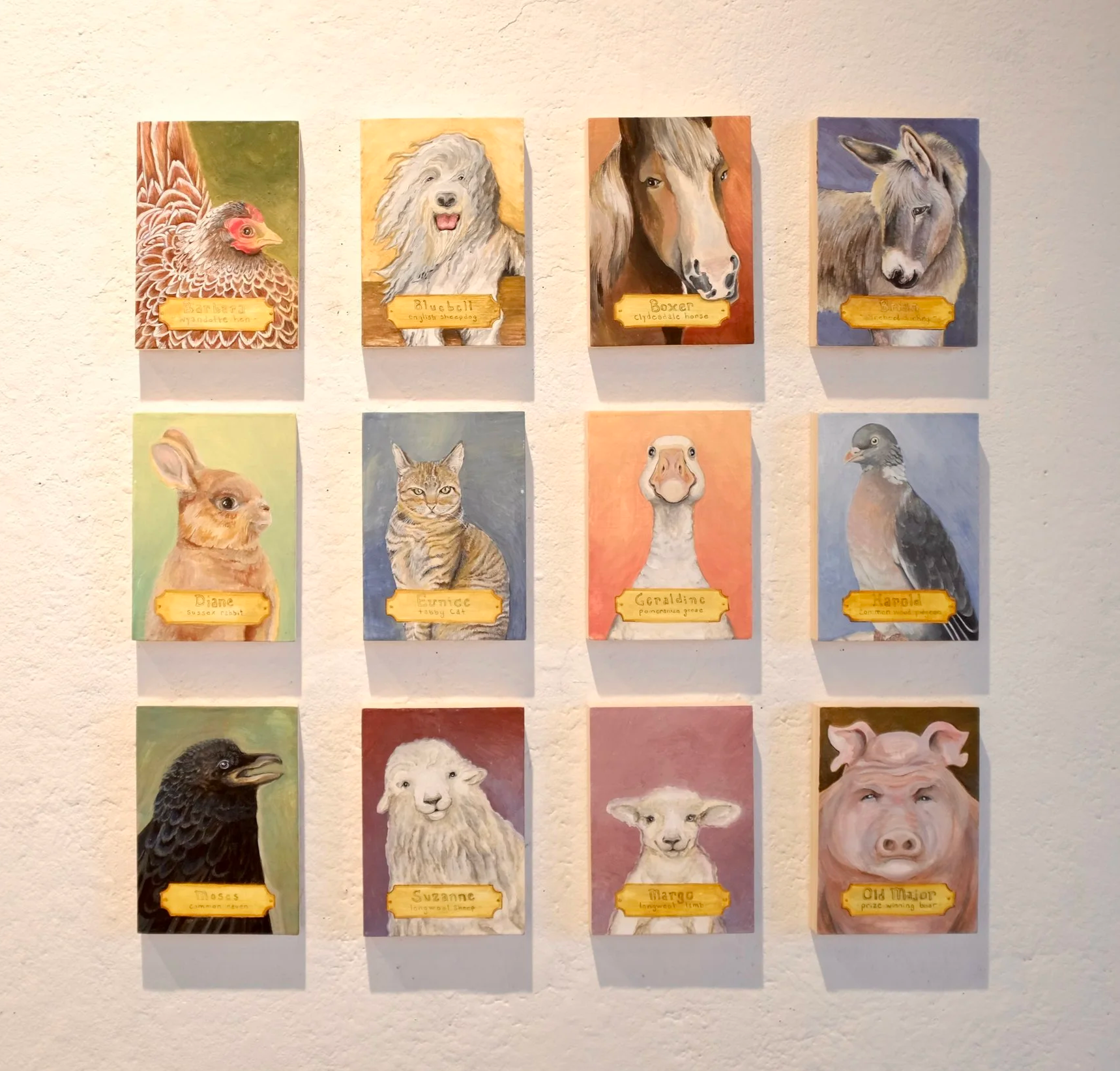   In Memoriam   4” × 6” each, egg tempera on rabbit skin glue panel  In Response to Orwell's  Animal Farm , Ellis Gallery 