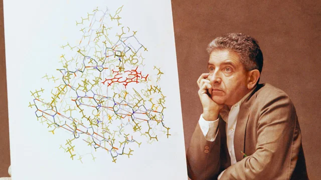 “Irving Geis and his work-in-progress 1961 myoglobin painting” from the Irving Geis Collection. Rights owned and administered by the Howard Hughes Medical Institute. Reproduction by permission only.