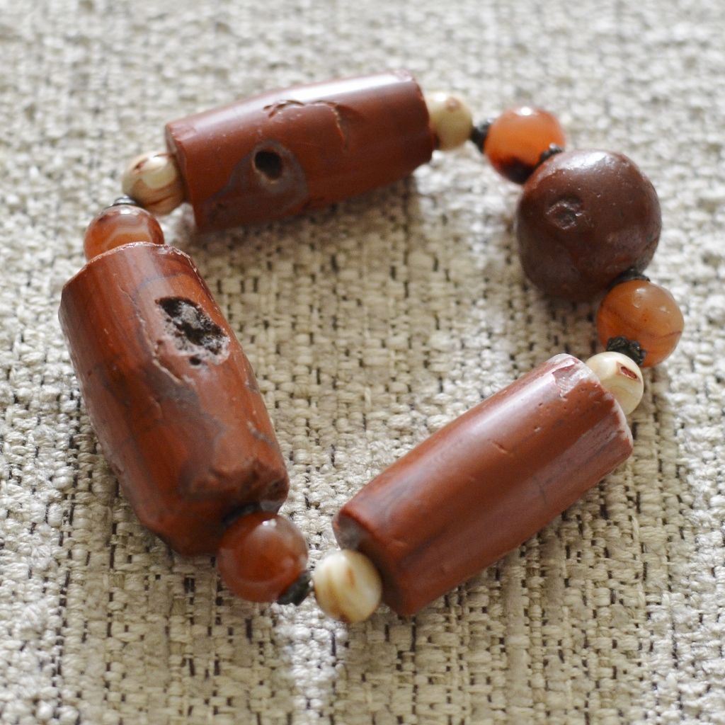 African Carved Red Jasper Bracelet 