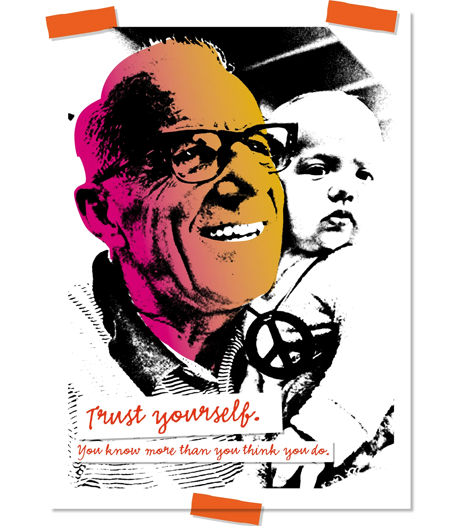 Belastingdienst 'Trust yourself. You know more than you think you do', Benjamin Spock. Illustratie bij het hoofdstuk 'Vertrouwen verklaard' uit het Gedragslab-boek van de Belastingdienst.
