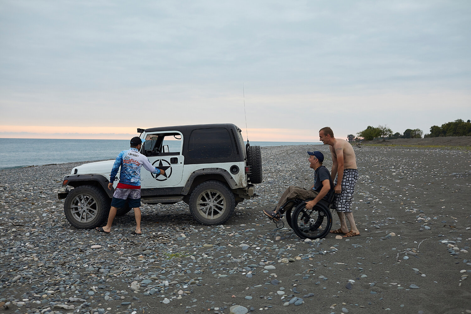  Abkhazia, Adzyubzha, 20/07/2019. The fishing for wheelchair users organized by locals on the “Skurcha” base.  